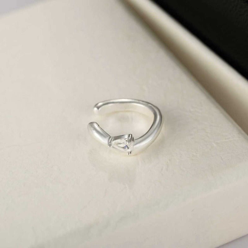 Organic Liquid Metal Ear Cuff - S925 Sterling Silver with Teardrop Zircon - floysun