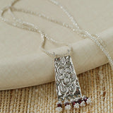 Oriental Chased Floral Rectangle Pendant Necklace - floysun