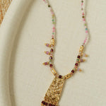 Oriental Chased Floral Rectangle Pendant Necklace - floysun