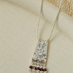 Oriental Chased Floral Rectangle Pendant Necklace - floysun