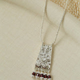 Oriental Chased Floral Rectangle Pendant Necklace - floysun