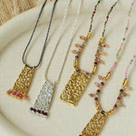 Oriental Chased Floral Rectangle Pendant Necklace - floysun