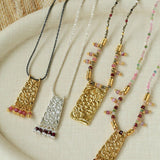 Oriental Chased Floral Rectangle Pendant Necklace - floysun