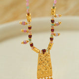 Oriental Chased Floral Rectangle Pendant Necklace - floysun