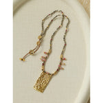 Oriental Chased Floral Rectangle Pendant Necklace - floysun