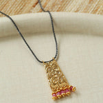 Oriental Chased Floral Rectangle Pendant Necklace - floysun
