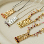 Oriental Chased Floral Rectangle Pendant Necklace - floysun