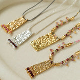 Oriental Chased Floral Rectangle Pendant Necklace - floysun