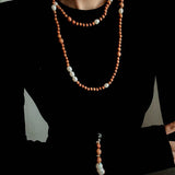 Oriental Luxe Long Sandalwood & Pearl Necklace - floysun