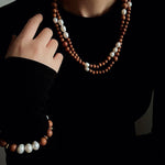 Oriental Luxe Long Sandalwood & Pearl Necklace - floysun