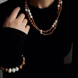 Oriental Luxe Long Sandalwood & Pearl Necklace - floysun