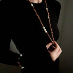 Oriental Luxe Long Sandalwood & Pearl Necklace - floysun