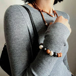 Oriental Luxe Long Sandalwood & Pearl Necklace - floysun