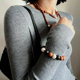 Oriental Luxe Long Sandalwood & Pearl Necklace - floysun