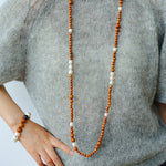 Oriental Luxe Long Sandalwood & Pearl Necklace - floysun