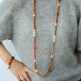 Oriental Luxe Long Sandalwood & Pearl Necklace - floysun