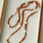 Oriental Luxe Long Sandalwood & Pearl Necklace - floysun