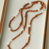 Oriental Luxe Long Sandalwood & Pearl Necklace - floysun