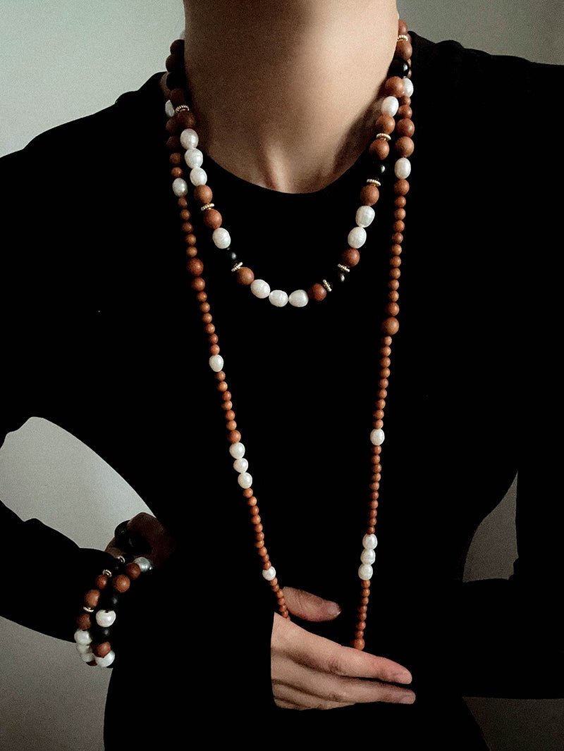 Oriental Luxe Sandalwood & Pearl Necklace - floysun