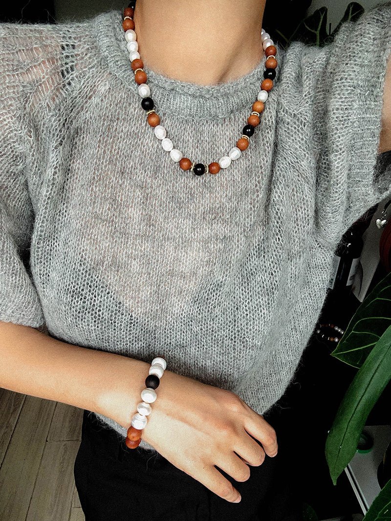 Oriental Luxe Sandalwood & Pearl Necklace - floysun