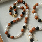 Oriental Luxe Sandalwood & Pearl Necklace - floysun