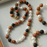 Oriental Luxe Sandalwood & Pearl Necklace - floysun