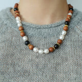Oriental Luxe Sandalwood & Pearl Necklace - floysun