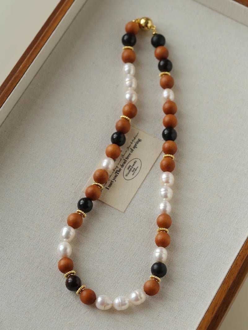 Oriental Luxe Sandalwood & Pearl Necklace - floysun