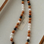 Oriental Luxe Sandalwood & Pearl Necklace - floysun