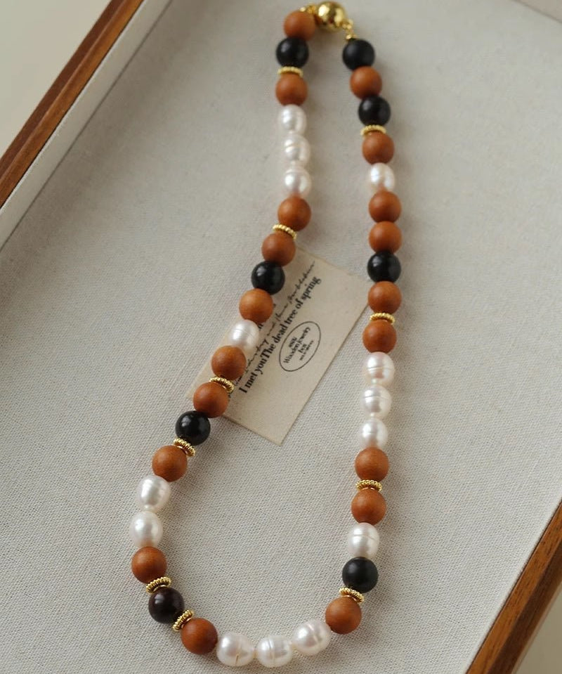 Oriental Luxe Sandalwood & Pearl Necklace - floysun