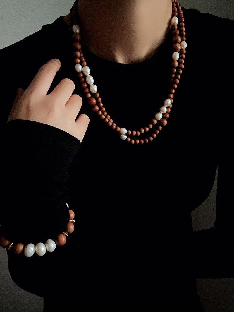 Oriental Luxe Sandalwood & Pearl Necklace - floysun