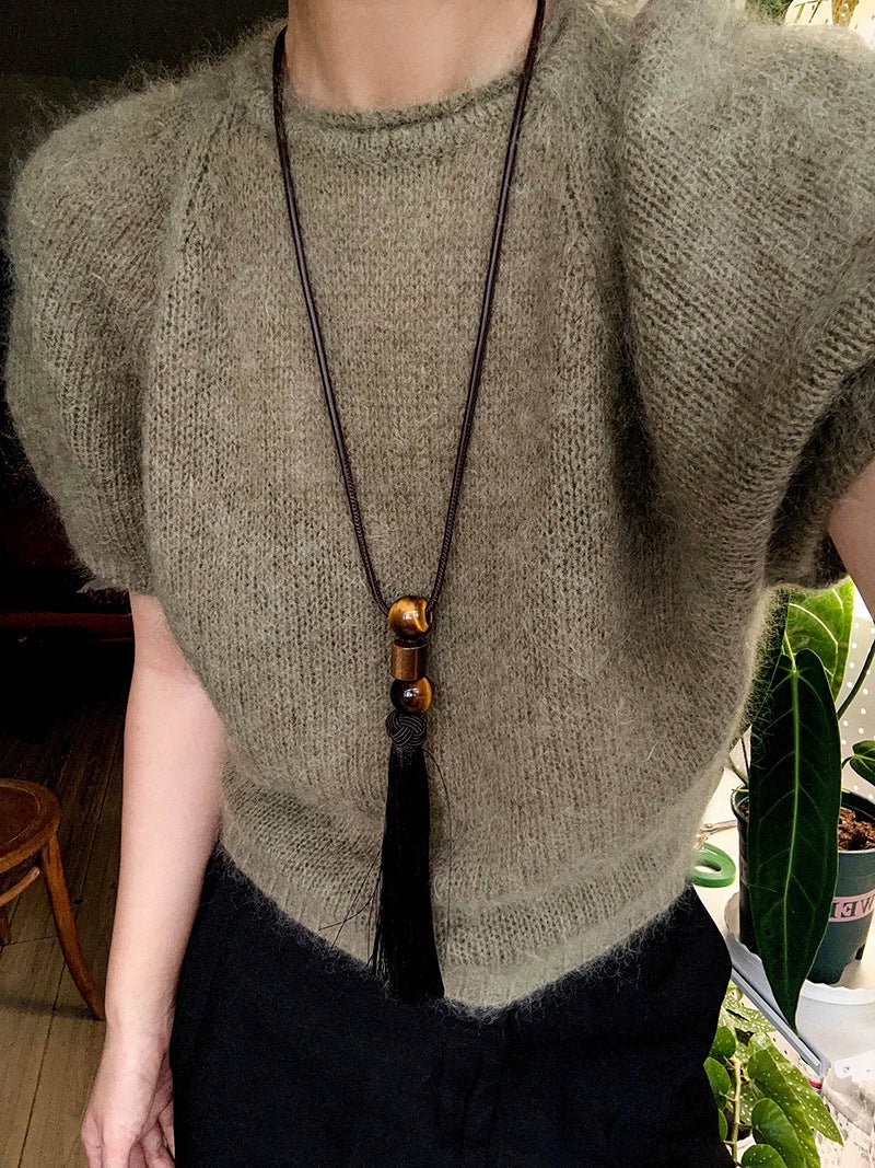 Oriental Tassel Necklace with Natural Gemstones – Handmade Chinese Knot Design - floysun