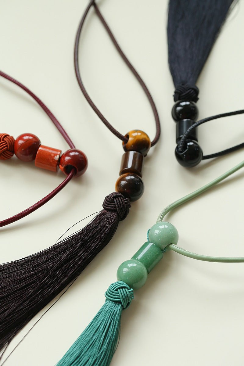 Oriental Tassel Necklace with Natural Gemstones – Handmade Chinese Knot Design - floysun