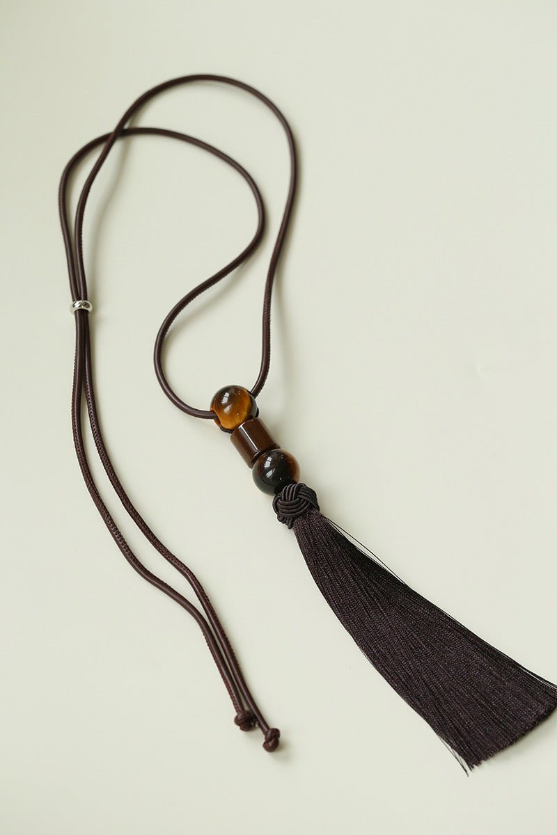 Oriental Tassel Necklace with Natural Gemstones – Handmade Chinese Knot Design - floysun
