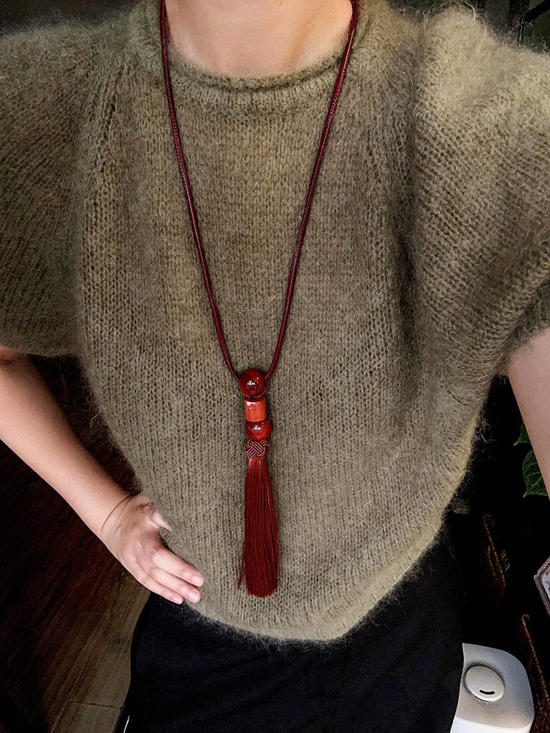 Oriental Tassel Necklace with Natural Gemstones – Handmade Chinese Knot Design - floysun