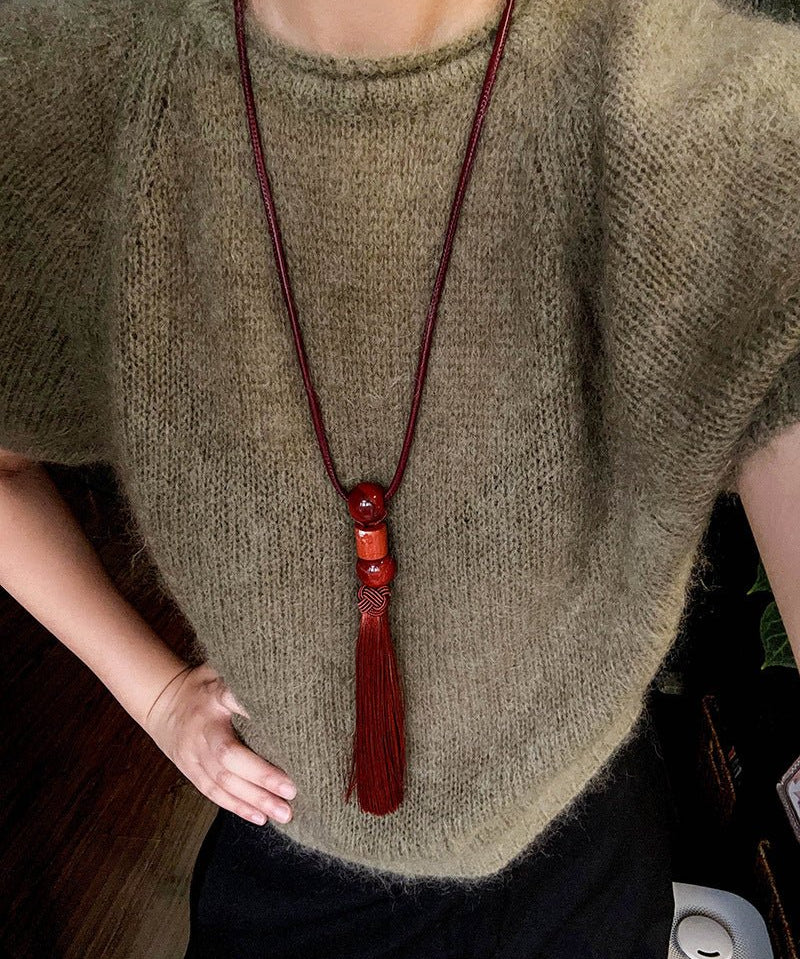 Oriental Tassel Necklace with Natural Gemstones – Handmade Chinese Knot Design - floysun