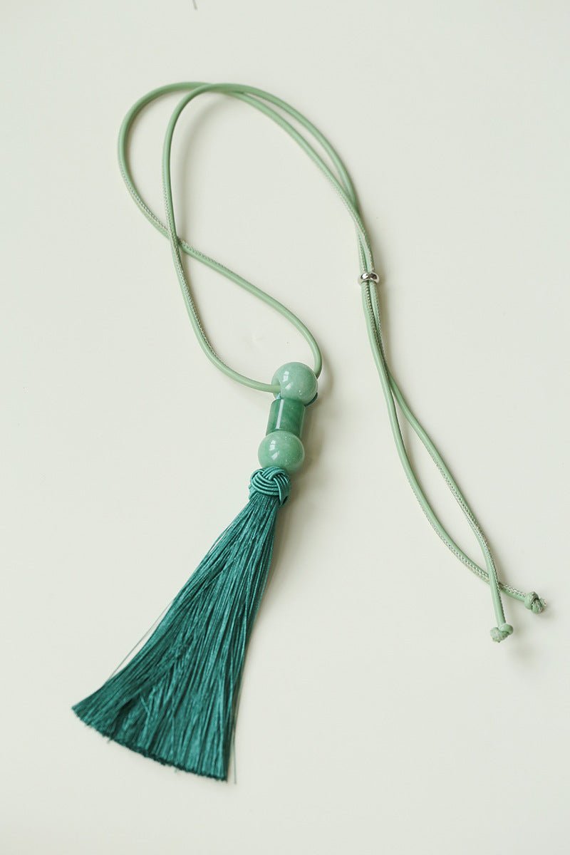 Oriental Tassel Necklace with Natural Gemstones – Handmade Chinese Knot Design - floysun