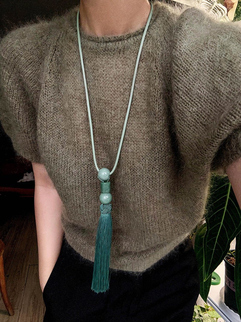 Oriental Tassel Necklace with Natural Gemstones – Handmade Chinese Knot Design - floysun