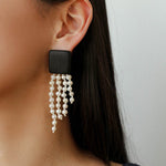 Original Black Wood Gemstone Tassel Earrings - floysun
