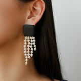 Original Black Wood Gemstone Tassel Earrings - floysun