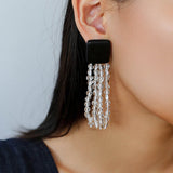 Original Black Wood Gemstone Tassel Earrings - floysun