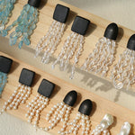 Original Black Wood Gemstone Tassel Earrings - floysun
