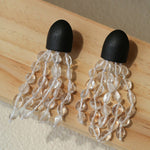Original Black Wood Gemstone Tassel Earrings - floysun