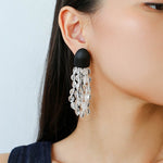 Original Black Wood Gemstone Tassel Earrings - floysun