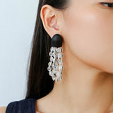 Original Black Wood Gemstone Tassel Earrings - floysun