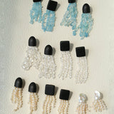 Original Black Wood Gemstone Tassel Earrings - floysun
