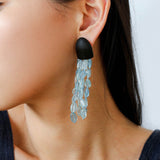 Original Black Wood Gemstone Tassel Earrings - floysun