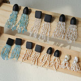 Original Black Wood Gemstone Tassel Earrings - floysun