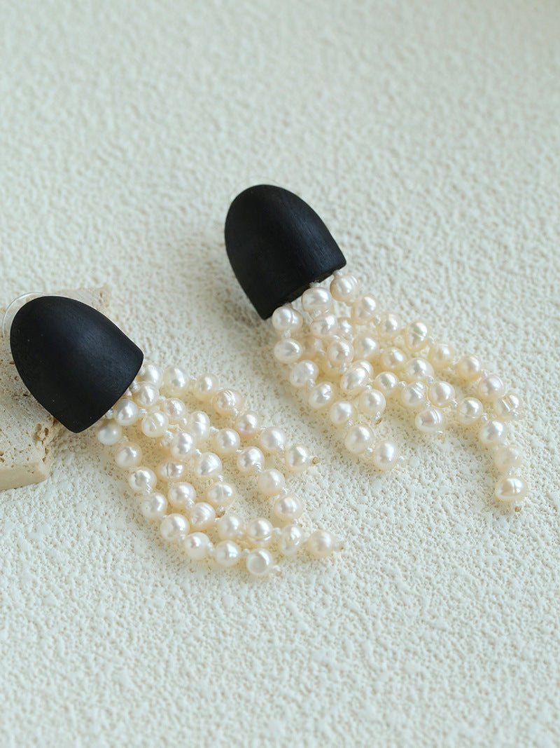 Original Black Wood Gemstone Tassel Earrings - floysun