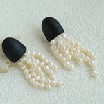 Original Black Wood Gemstone Tassel Earrings - floysun